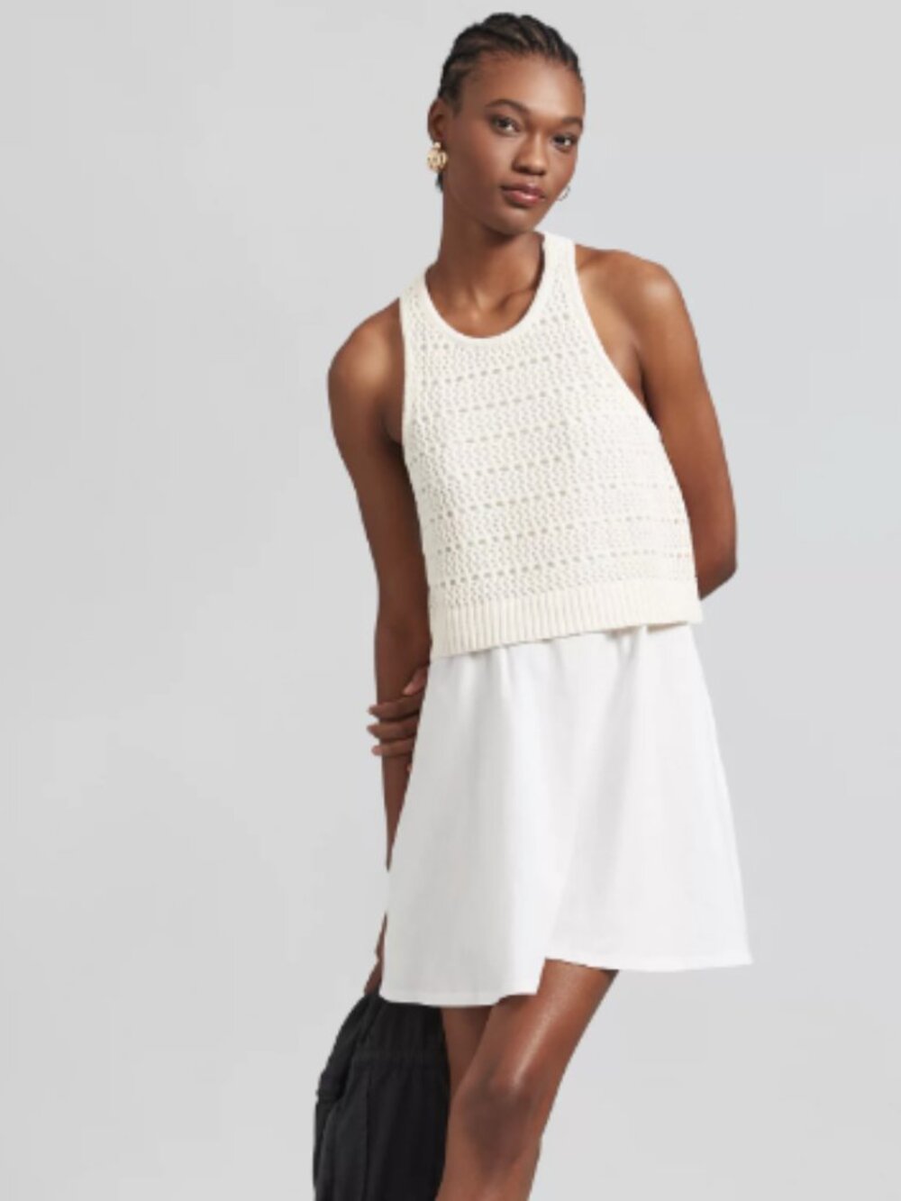 Daily Practice by Anthropologie Twofer Sweater Knit Mini Dress White Ivory sz L